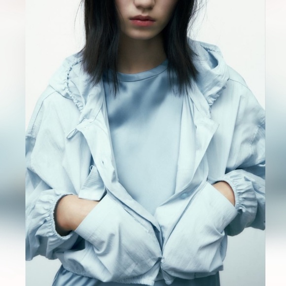 NewZara Pockets Buttons  Light Blue Hoodie jacket - Picture 3 of 16